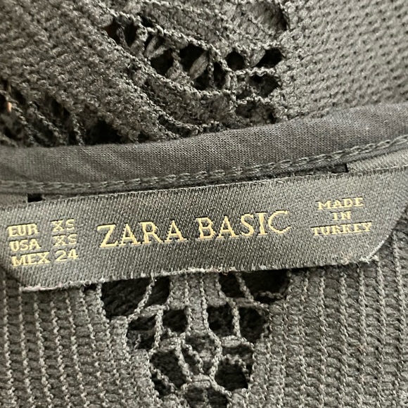 Zara Basic Black Cropped Lace Fringe Hem Sleeveless Boho Top Size XS - Picture 8 of 9